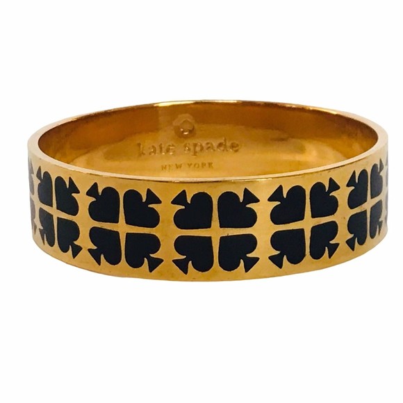 Kate Spade Play Your Cards Right Bangle Bracelet Black Goldtone - Picture 2 of 8